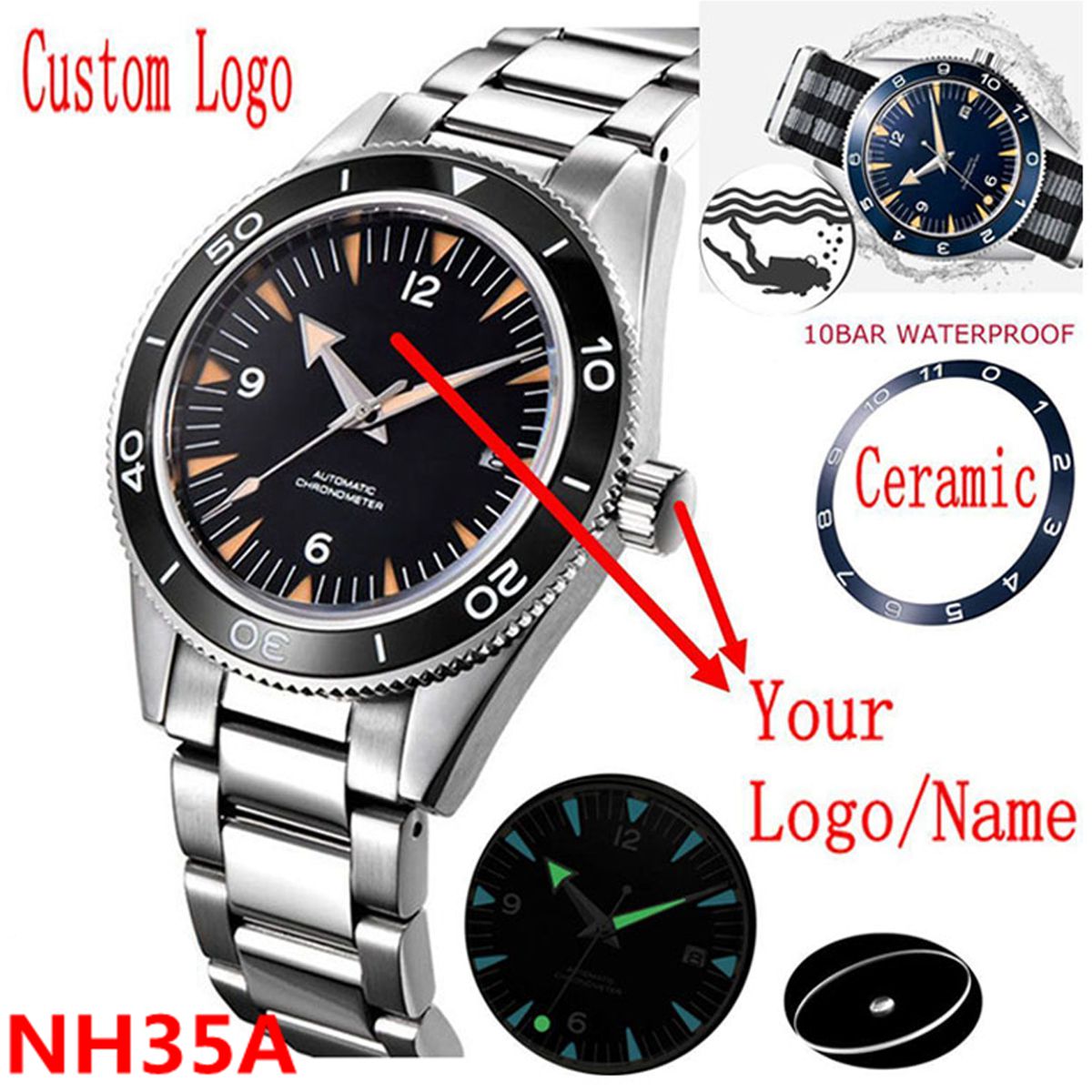 Luxury Watch Market - Logotipo personalizado nh35 movimento relógio 10
