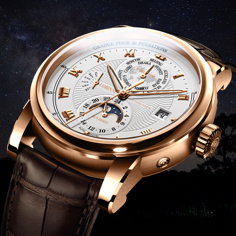 Luxury Watch Brands In World - LOBINNI-Relógio de Fase Lunar Masculino, Automático,